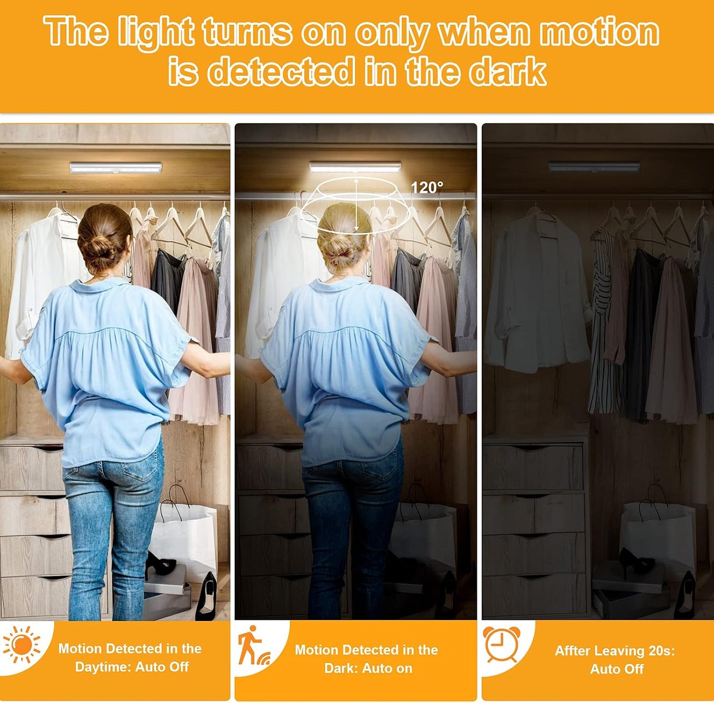 URPOWER Motion Sensor Light Indoor Motion Sensor Closet Lights Battery Operated Magnetic Under Cabinet Lights Strip Wireless Stick Up Night Lights (Cool White 2 Pack)