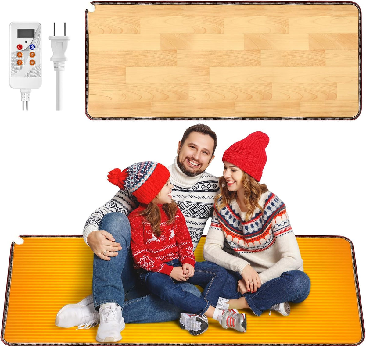 QOUBAI PVC 110V Heated Floor Mat Heater for Foot Warmer Under Desk 22 x 20 Inch Electric Heating Pad Energy Saving Carpet Pad Indoor Floor Heated Rug for Home Office Bathroom House Gray