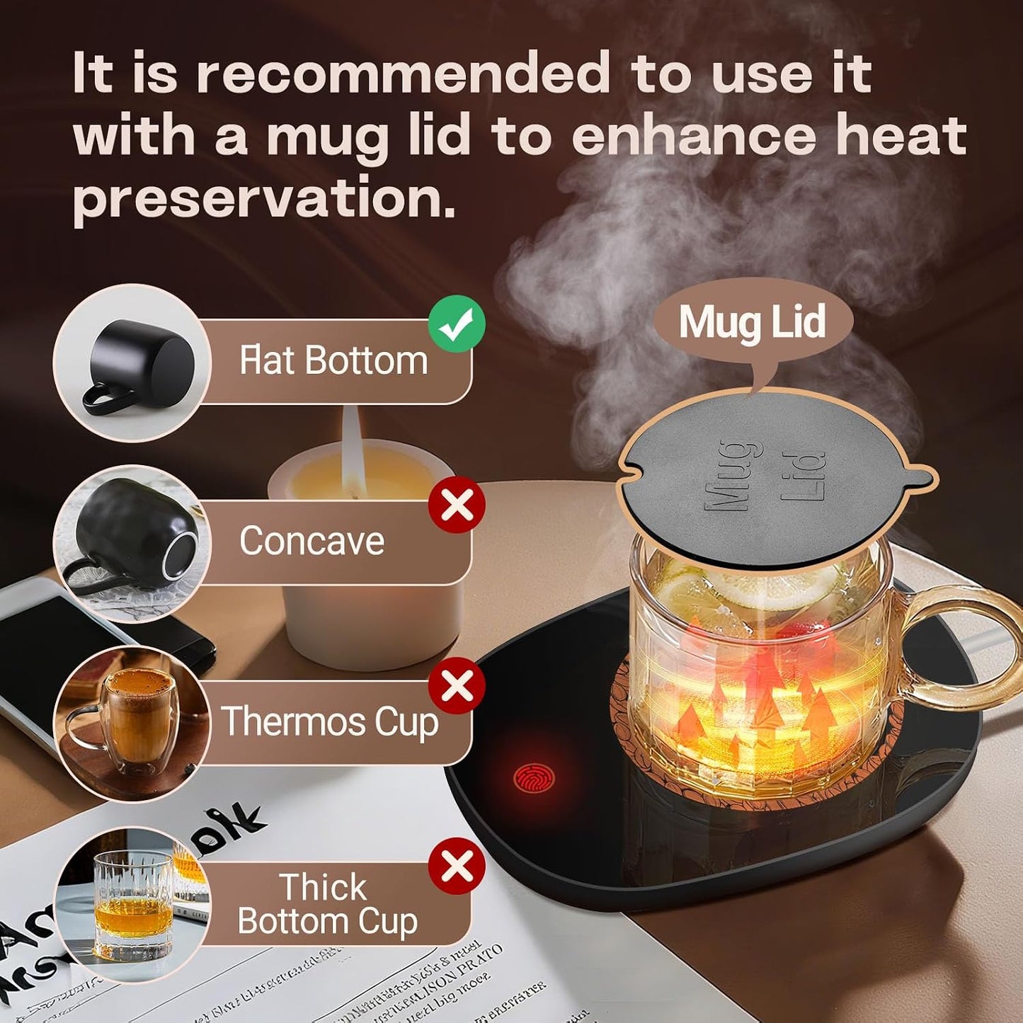 Coffee Mug Warmer for Desk with Auto Shut Off, Coffee Warmer with Auto Shut Off for Desk Office Home ((Valentines Day Coffee Gifts))