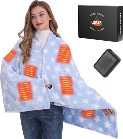 KSFJZF Heated Blanket, Cordless Portable Heated Throw Blanket, Battery Operated Heating Blanket with Rechargeable 20000mAh Power Bank, 59" x 35.5" Electric Heated Shawl, 3 Fast-Heating Levels (Pink)