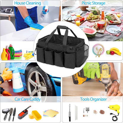 HODRANT Extra-Large Cleaning Caddy with Handles & Multi Pockets | Large Capacity Tote Bag for Cleaning Tools & Products Storage, Cleaner Organizer for Car, Home & Housekeeping Work, Gray