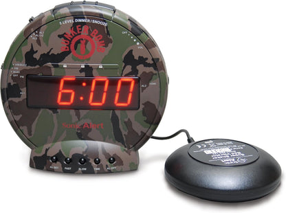 Sonic Alert Sonic Bomb Dual Alarm Clock with Bed Shaker, Black Vibrating Alarm Clock Heavy Sleepers, Battery Backup | Wake with a Shake