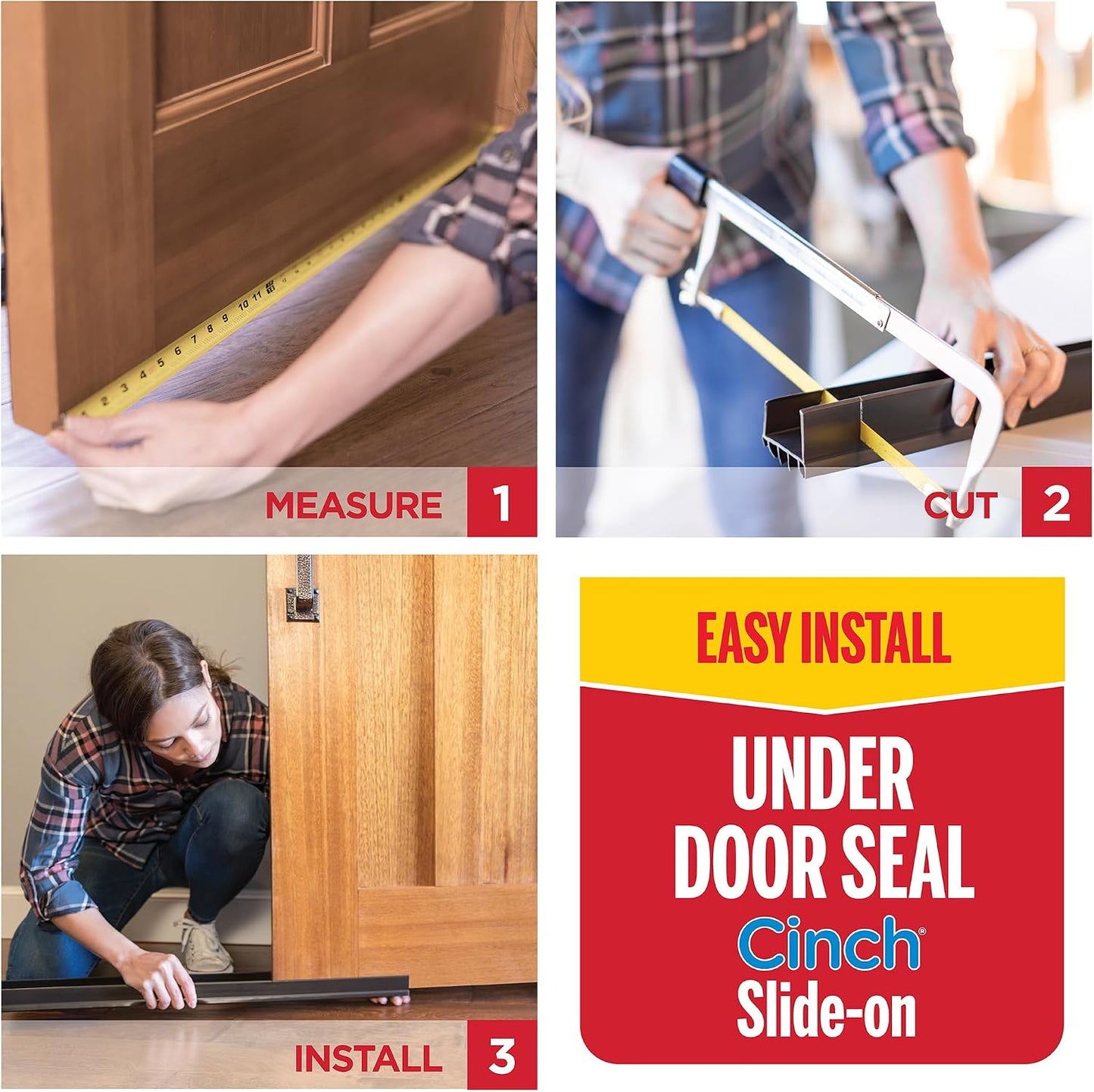 M-D Building Cinch® Slide-On U-Shaped Vinyl UDS, Brown, 36in 2pk | Rigid and Flexible Vinyl, Blocks Drafts Moisture Dust Insects, Compression Fit, No Hardware Required, Cut-to-Length