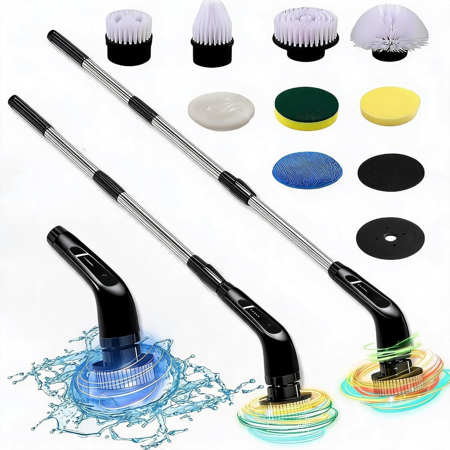 Electric Spin Scrubber- Ditch the Scrubbing! Long Handle Shower Scrubber with 9 Replaceable Heads - 2 Speed Cordless Brush Ensures Long Battery Life, Modern Design! (White)