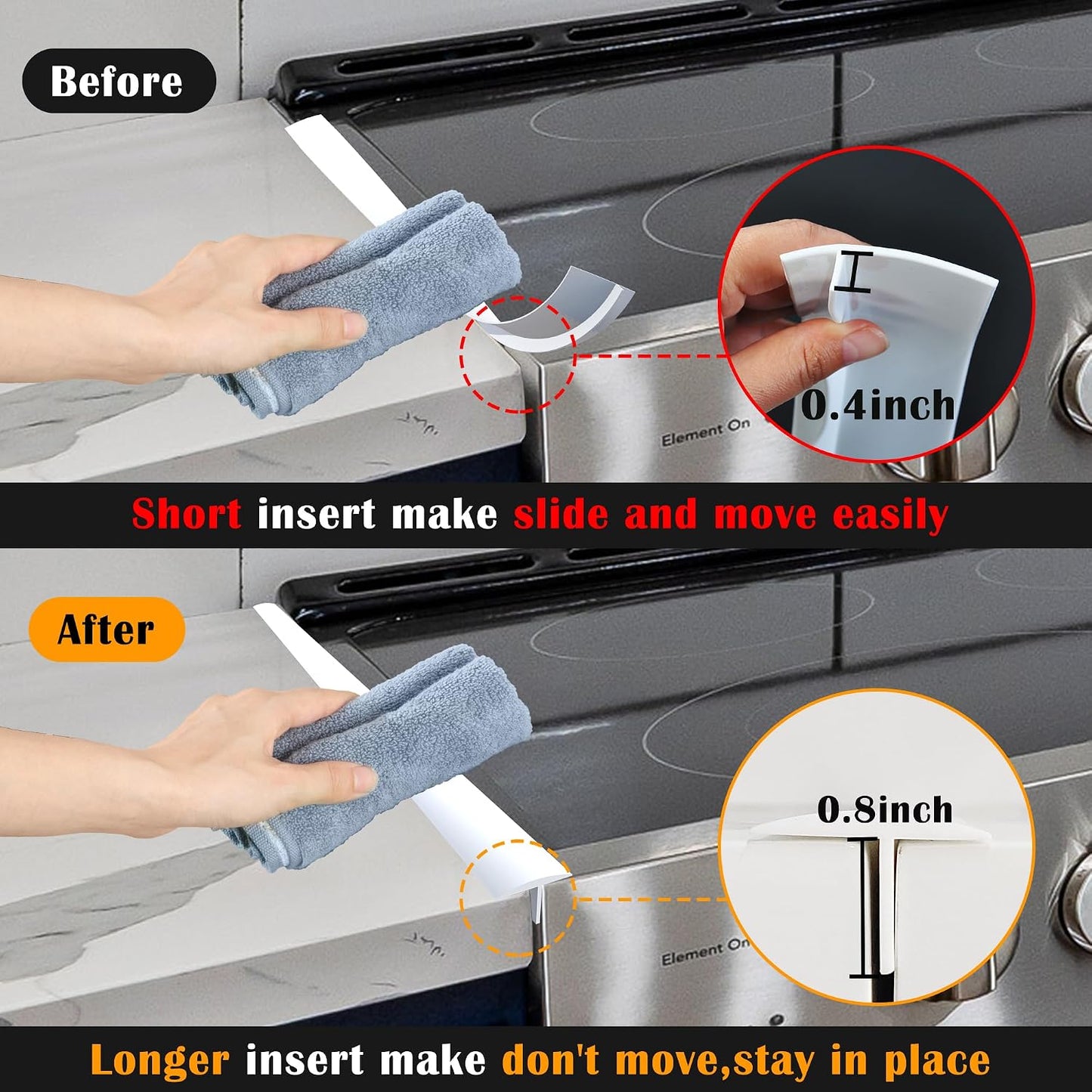 Silicone Stove Counter Gap Cover - 25 Inch Gap Filler 2 Pack Black | Long gap filler seals spills between kitchen appliances Stovetop oven countertop; stove gap cover, gas stove side gap covers