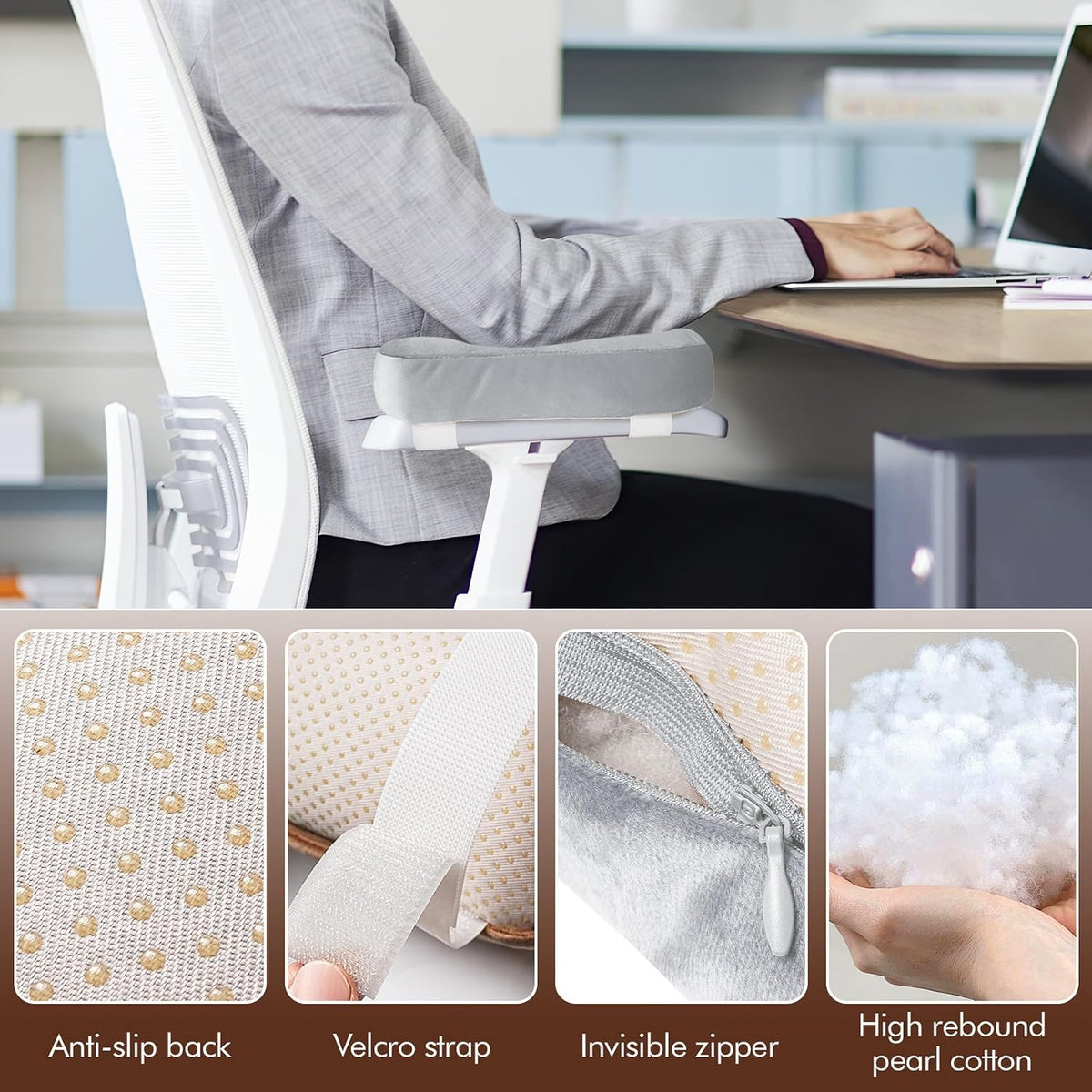 WdFour 2-Pack Non-Slip Armrest Pads for Office & Gaming Chairs - Ergonomic Forearm Support Pillow for Desk, Computer & Wheelchair, Pressure Relief Cushions (Black)
