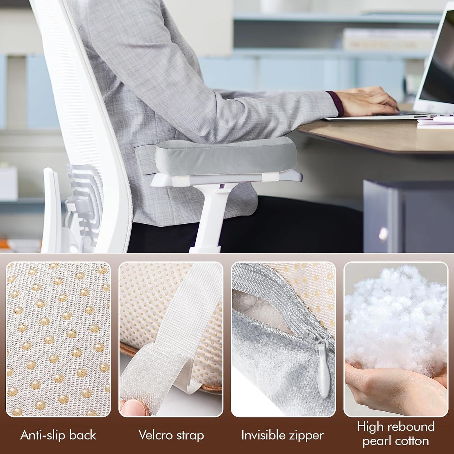 WdFour 2-Pack Non-Slip Armrest Pads for Office & Gaming Chairs - Ergonomic Forearm Support Pillow for Desk, Computer & Wheelchair, Pressure Relief Cushions (Black)