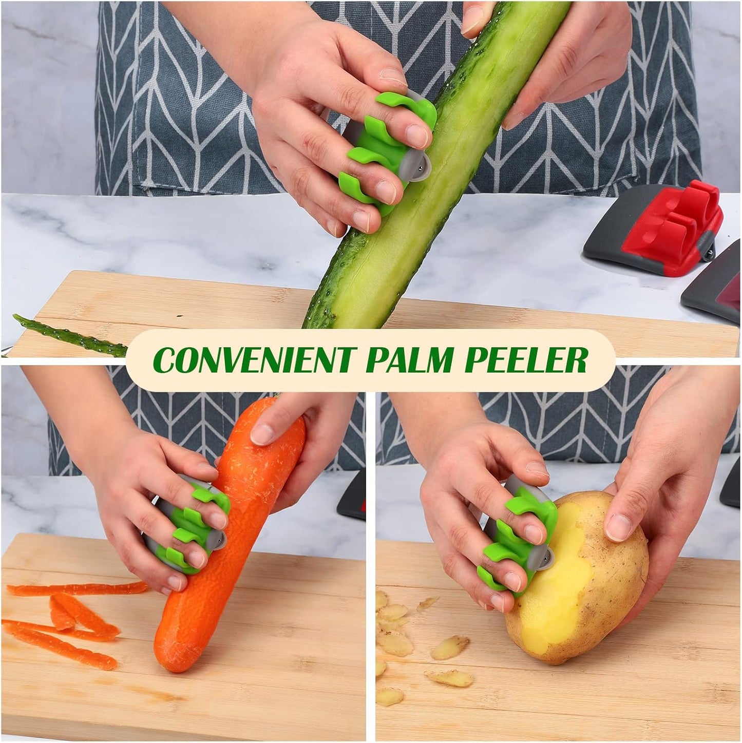 Mudder 4 Pieces Finger Vegetable Palm Peeler Kitchen Fruit Potato Peeler with Comfortable Rubber Finger Grip For Pumpkin Carrot Cucumber Potato