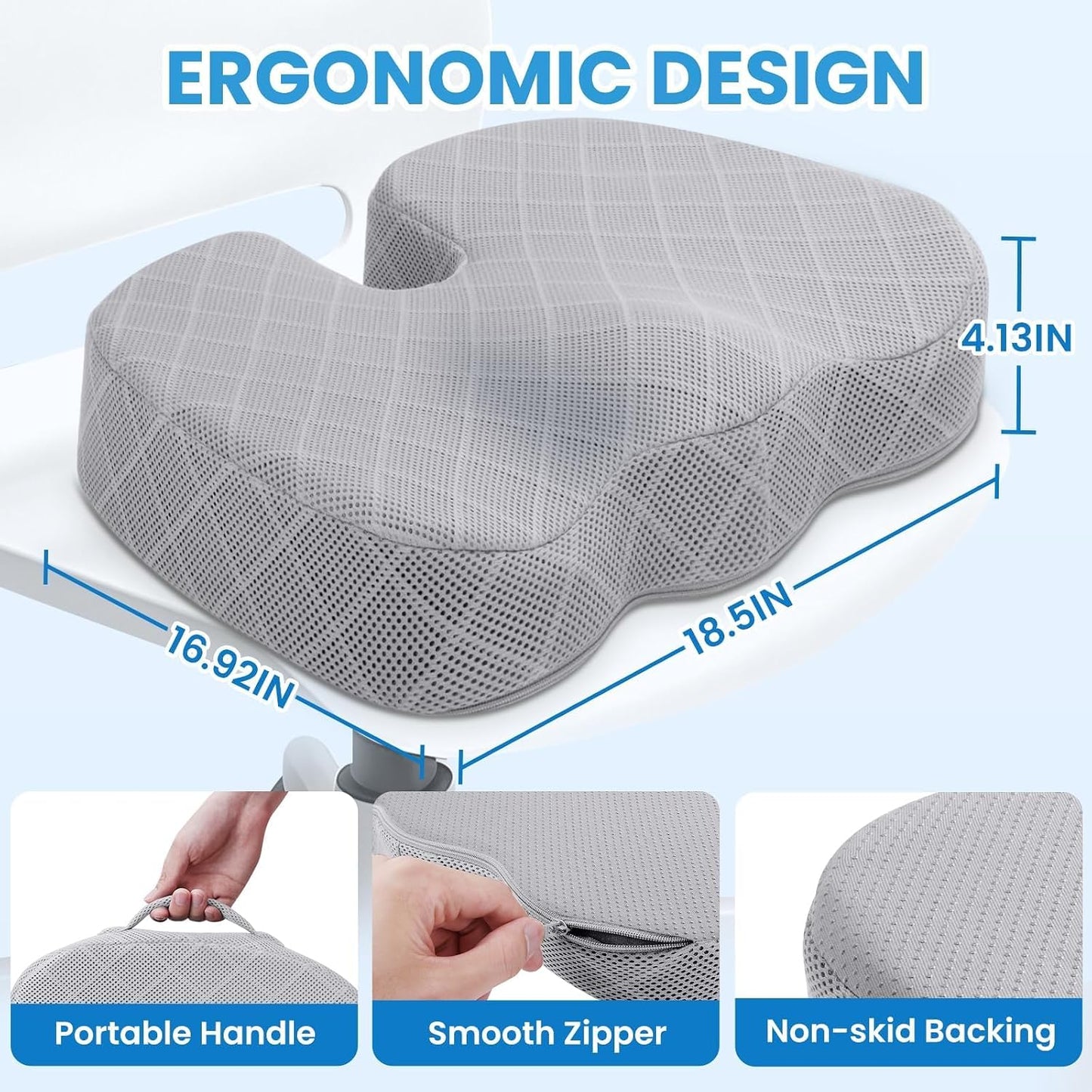 TushGuard Office/ Car Seat Cushion, Non-Slip Sciatica & Back Coccyx Tailbone Pain Relief Chair Pad, Memory Foam Butt Pillow for Computer Desk, Wheelchair, Driving (Black)