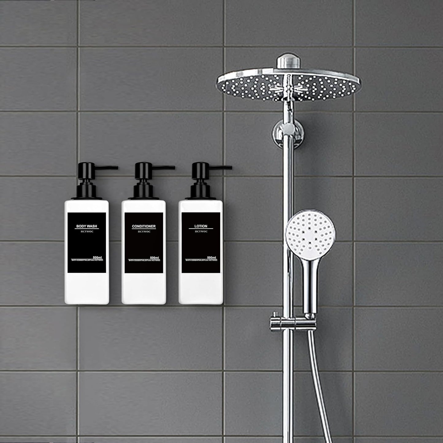 Shampoo Dispenser for Shower Wall, Shampoo and Conditioner Dispenser with 16 Waterproof Labels, No Drill Shower Soap Dispenser Bathroom, Shower Soap Dispenser Wall Mounted 3 Chamber, 17oz,Black | Shampoo Dispenser for Shower Wall, Shower Soap Dispenser