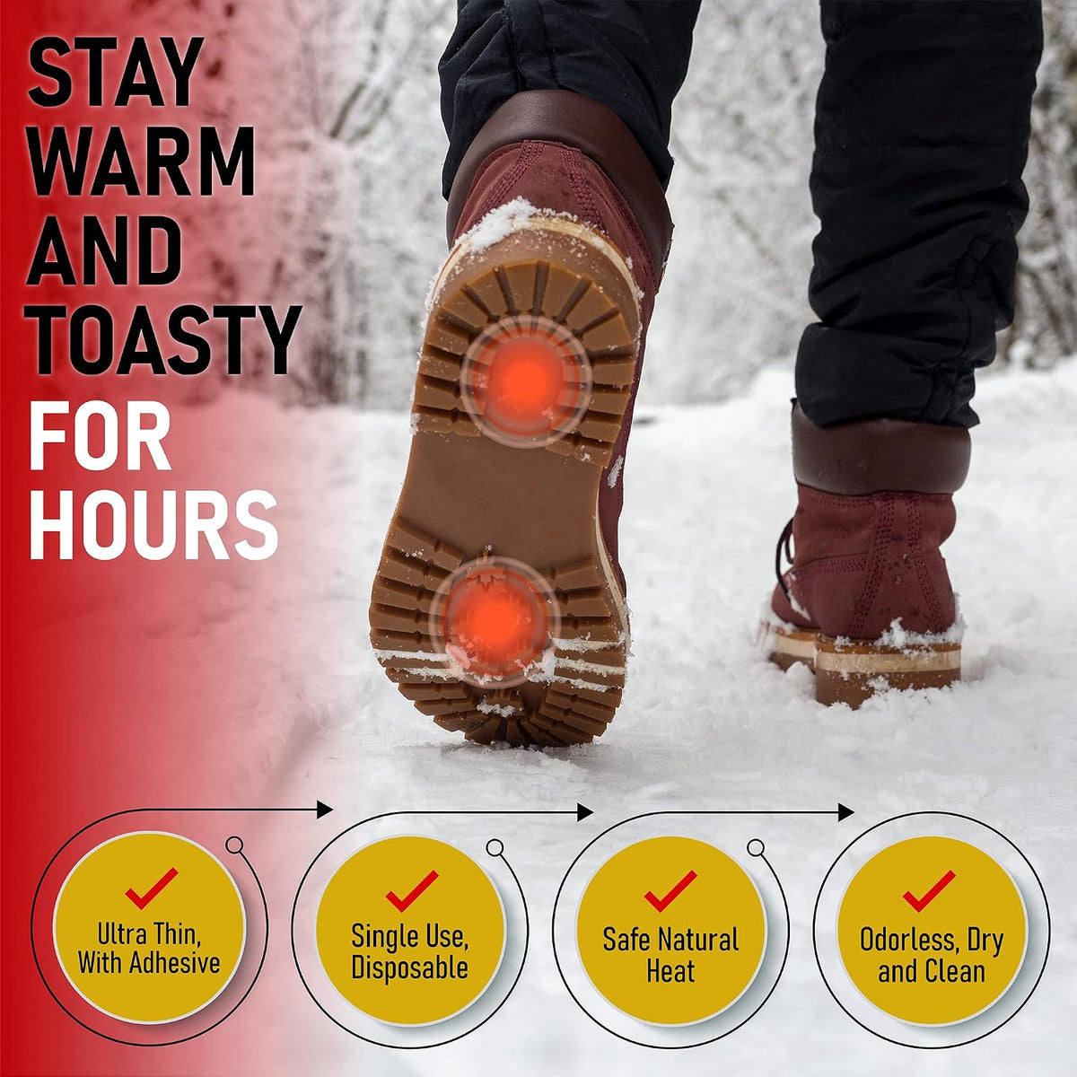 Insole Foot Warmers - Up to 10 Hours of Heat, Easily Apply with Adhesive - Ultra Thin, Easy, All Natural - Air Activated, Odorless Hot Insole Warmers - Sport Temp
