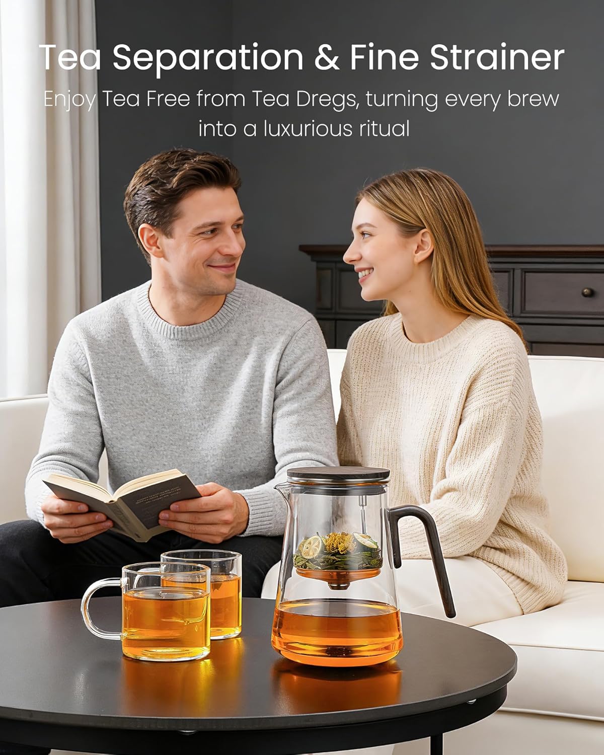 ZENS Magnetic Glass Infuser Teapot for Loose Tea, 27oz Walnut Wood Handle | Magic Teapot with Infuser, Echanted Tea Maker, Mess-Free Loose Leaf Tea Diffusers for Tea lover Gifts