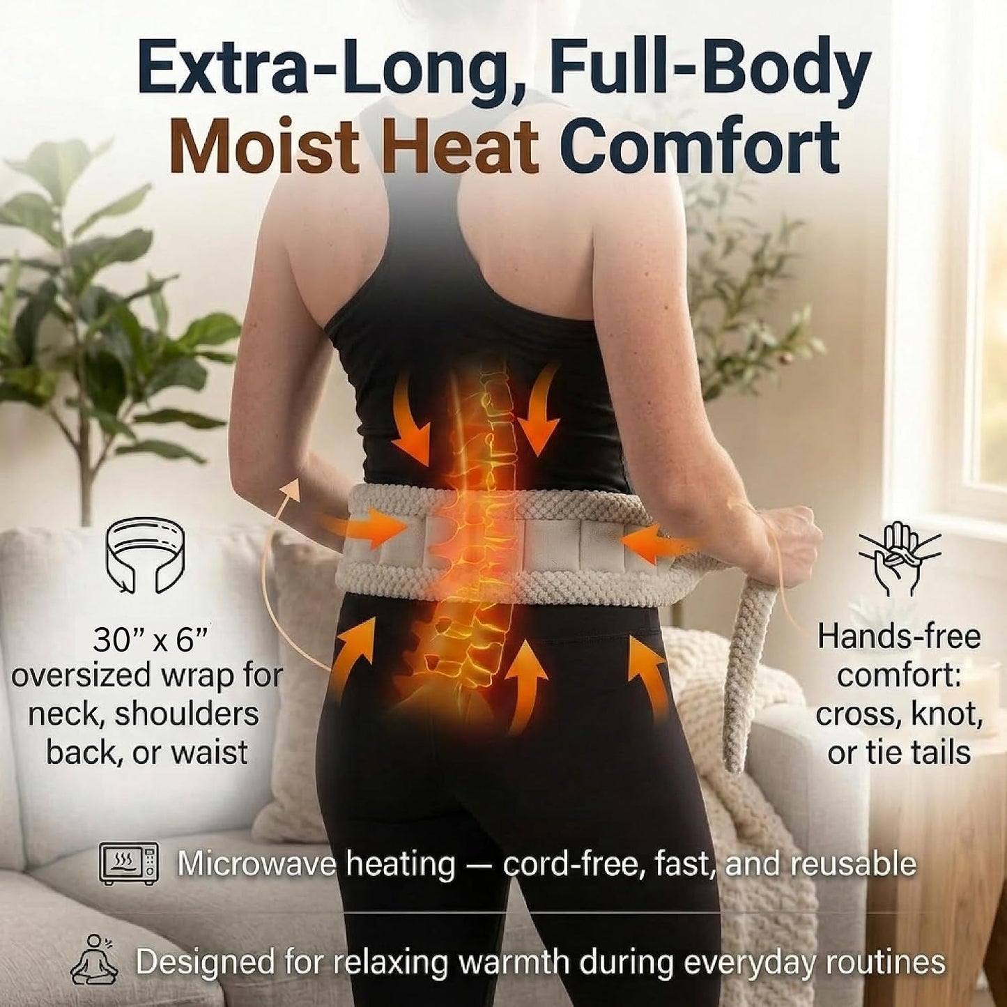 Microwavable Deluxe Body Wrap, 30" x 6" | 30" x 6" Flexible Therapeutic Thermal Compress, Reusable Moist-Heat Heating Pad for Neck, Shoulders, Back & Body