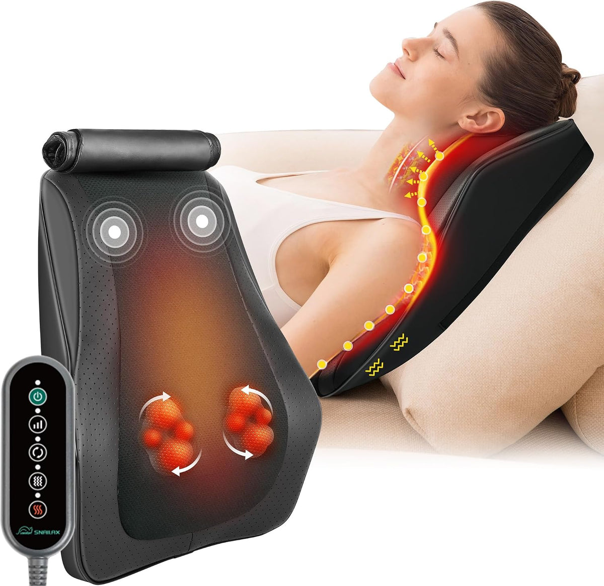 Snailax Back Massager with Heat,Shiatsu Massage Seat Cushion,8 Flexible Nodes Massage for Full Back Massage Chair Pad,Chair Massager for Office,Home Use