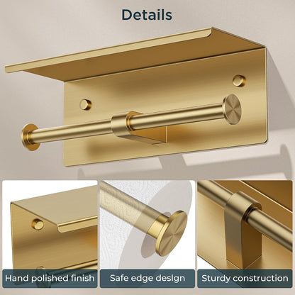 FORIOUS Toilet Paper Holder with Shelf, Commercial Toilet Paper Dispensers | Brushed Nickel | Wall Mount Bathroom Tissue Holder | SUS304 Stainless Steel Rustproof | Double Tissue Roll Holder