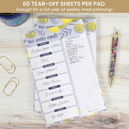 bloom daily planners Weekly Meal Planning Pad - Magnetic Hanging Refrigerator Menu Planner with Tear-Off Sheets & Perforated Grocery Shopping Lists - 6” x 9” (Pink Floral)