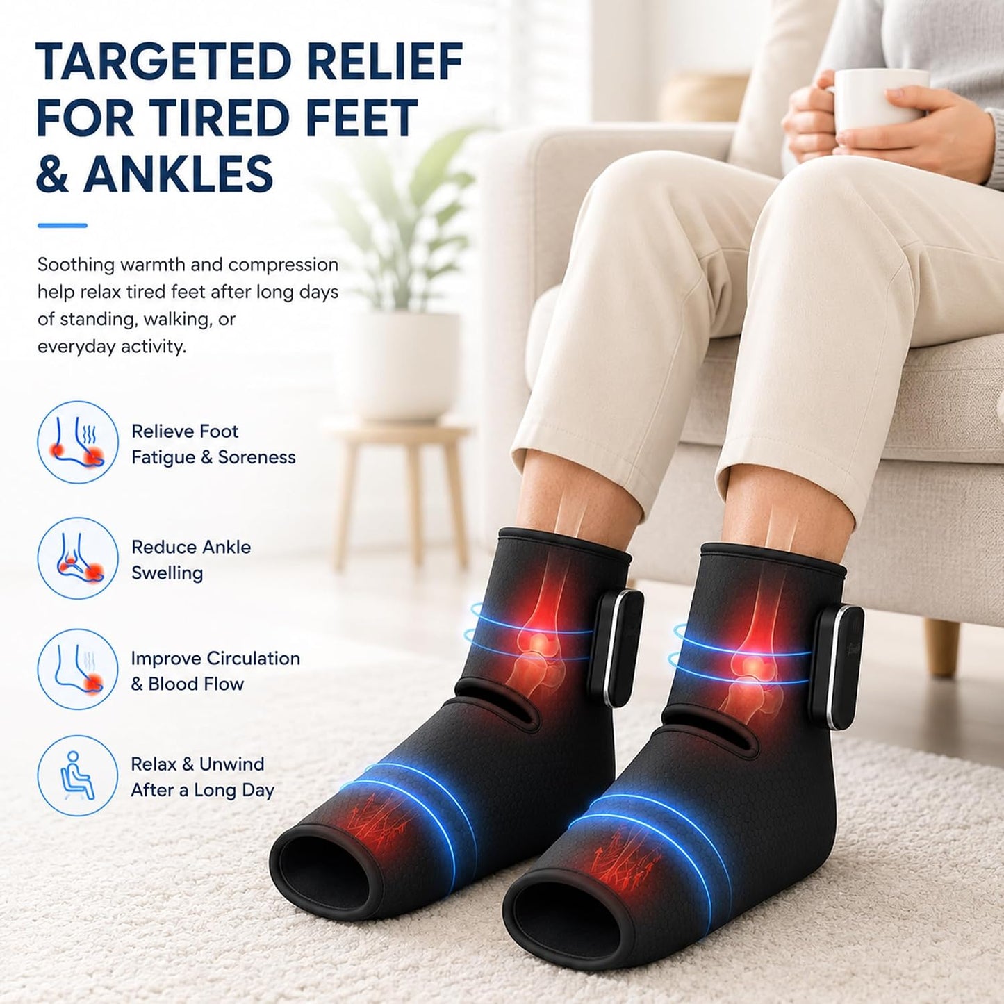 Cordless Air Compression Foot and Ankle Massager with Heat,1Wap | Portable Heat & Vibration Wrap for Tired Feet, Sore Arms & Swollen Ankles; Cordless, Rechargeable Gift for Men and Women