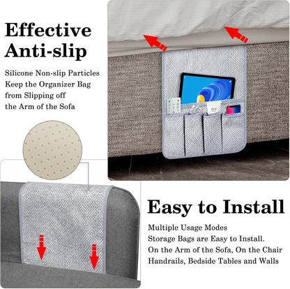 Remote Control Holder Couch Caddy, Armchair Caddy for Recliner 5 Pockets | TV Remote Holder Couch Armrest for Bed Storage with 5 Pockets, Remote Caddy Bedside Table Organizer (Light Gray,35''x13'')