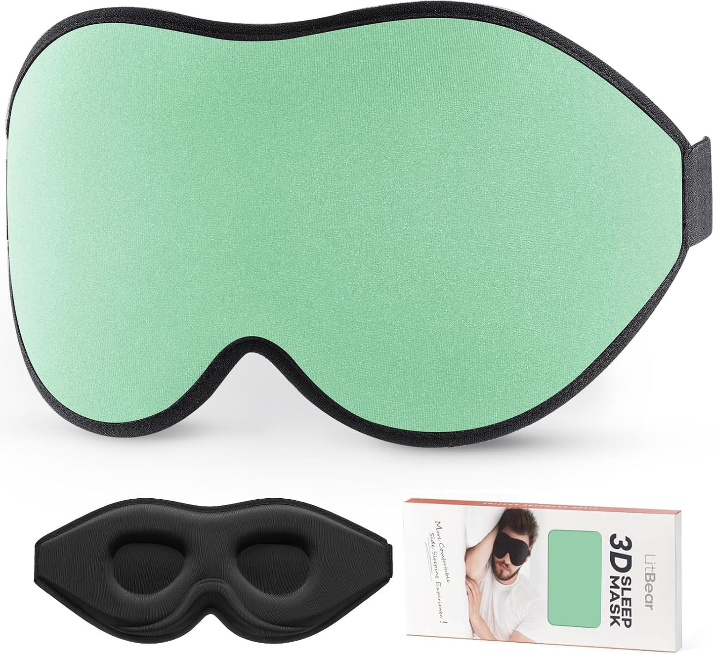 LitBear Sleep Mask for Side Sleeper Women Men, Eye Mask for Sleeping | Light Blocking 3D Contoured Sleeping Mask, Soft Breathable Sleep Eye Mask with Adjustable Elastic Strap for Travel, Black
