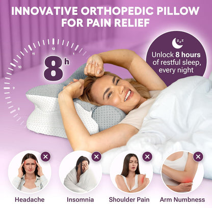 3-in-1 Orthopedic Pillow, Cervical Neck Pillow for Sleeping, Adjustable Height Memory Foam Neck Pillow and Detachable Roll, Contour Pillow for Neck Pain Relief for All Sleeping Positions (Gray)