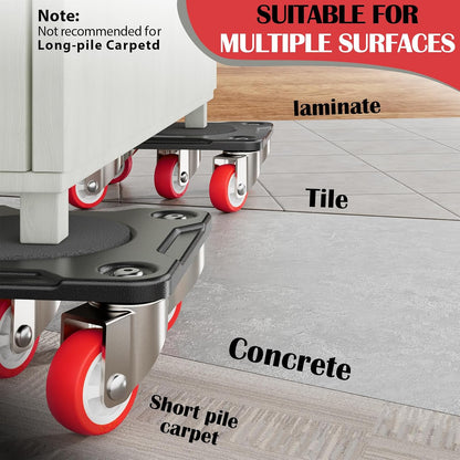 Heavy Duty Furniture Movers with 5-Wheel Dollies, Furniture Dolly Set with Lifter & Base, 360° Swivel Casters, Non-Slip Pads, Up to 2000 lbs Load Capacity