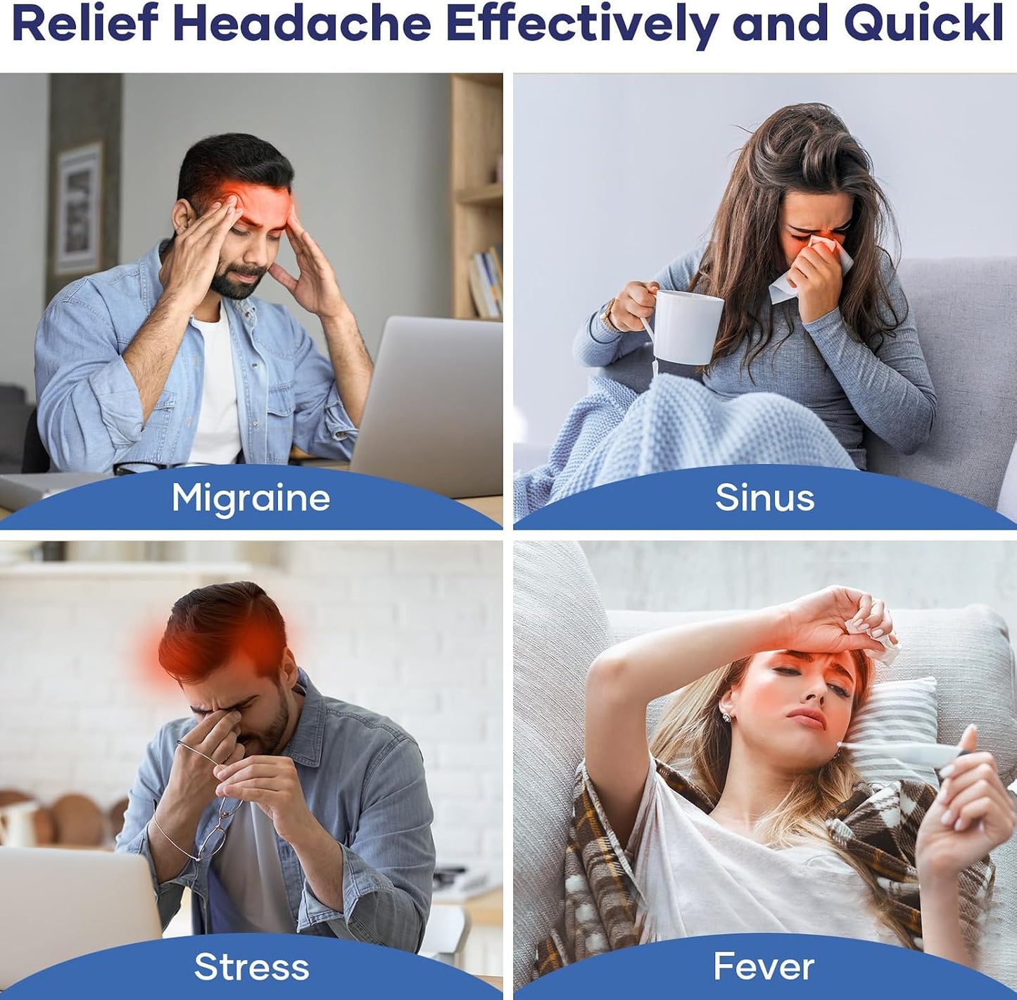 Qnoon Migraine Relief Cap, Headache Relief Cap Mask Products, Cooling Odorless Gel Ice Head Wrap for Tension, Stress,Hangover & Puffy Eyes