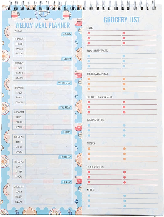 52 Sheets Weekly Meal Planner Pad and Grocery List for Kitchen Wall Fridge, 11x8.5 Inch Spiral Menu Board Notebook, Non-Bleed Food Prep Calendar, Cottagecore Floral Notepad