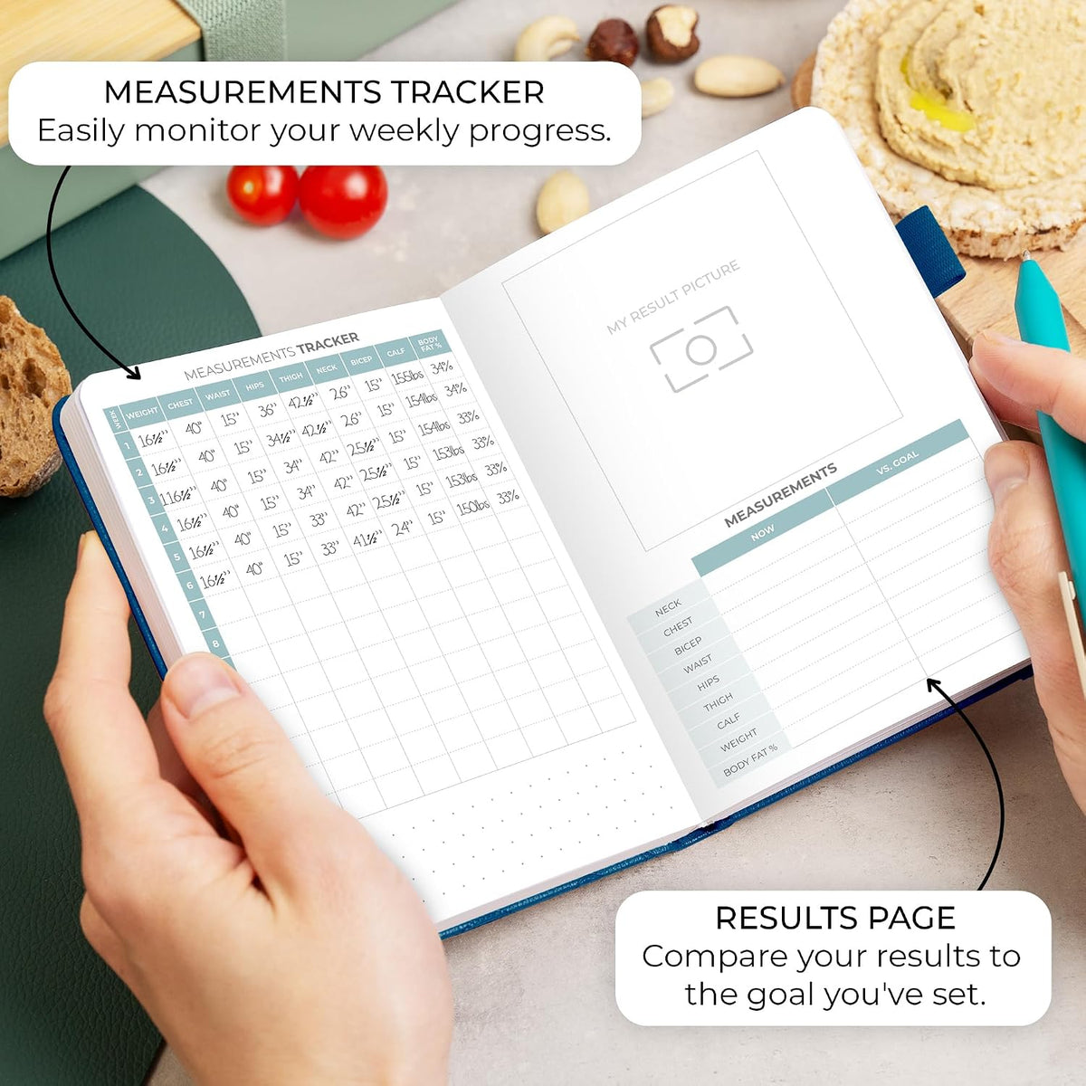 Clever Fox Food Journal for Women & Men, Weight Loss Tracker, Aquamarine