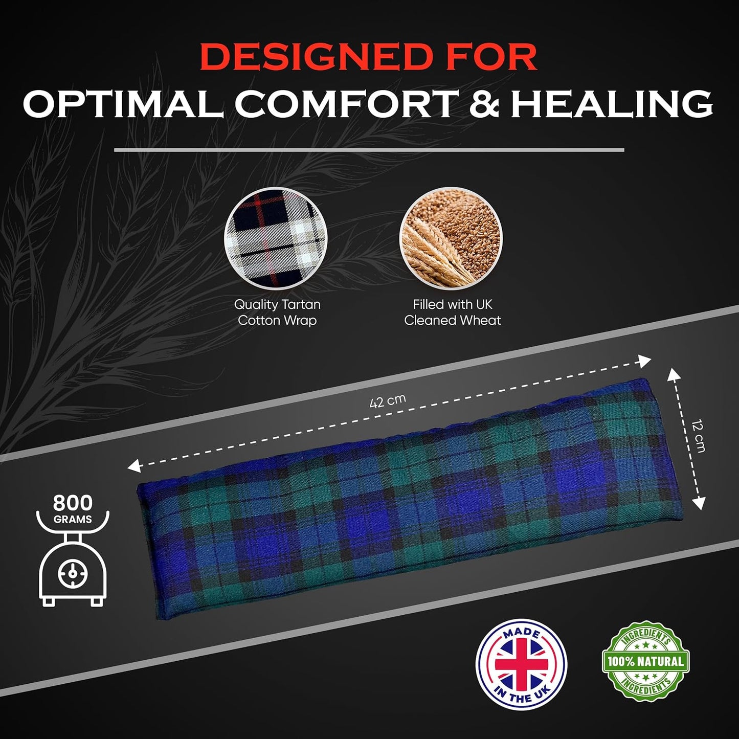 Microwavable Heating Pads for Winter Warmth, Back, Stomach & Head Comfort – Kalore Soft Cotton Tartan Neck Wrap – Even Heat Distribution Hot Compress Bag – Wheat Heat Pad XL – Unscented – Gray