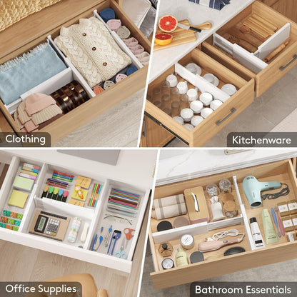 Lifewit 5 Pack Upgrade Drawer Dividers for Clothes, 4" High 11"-17" Adjustable Dresser Drawer Organizers, Expandable White Plastic Drawer Separators for Kitchen, Nursery, Office Organization & Storage | 5 Pack 11"-17" Expandable White Plastic Drawer