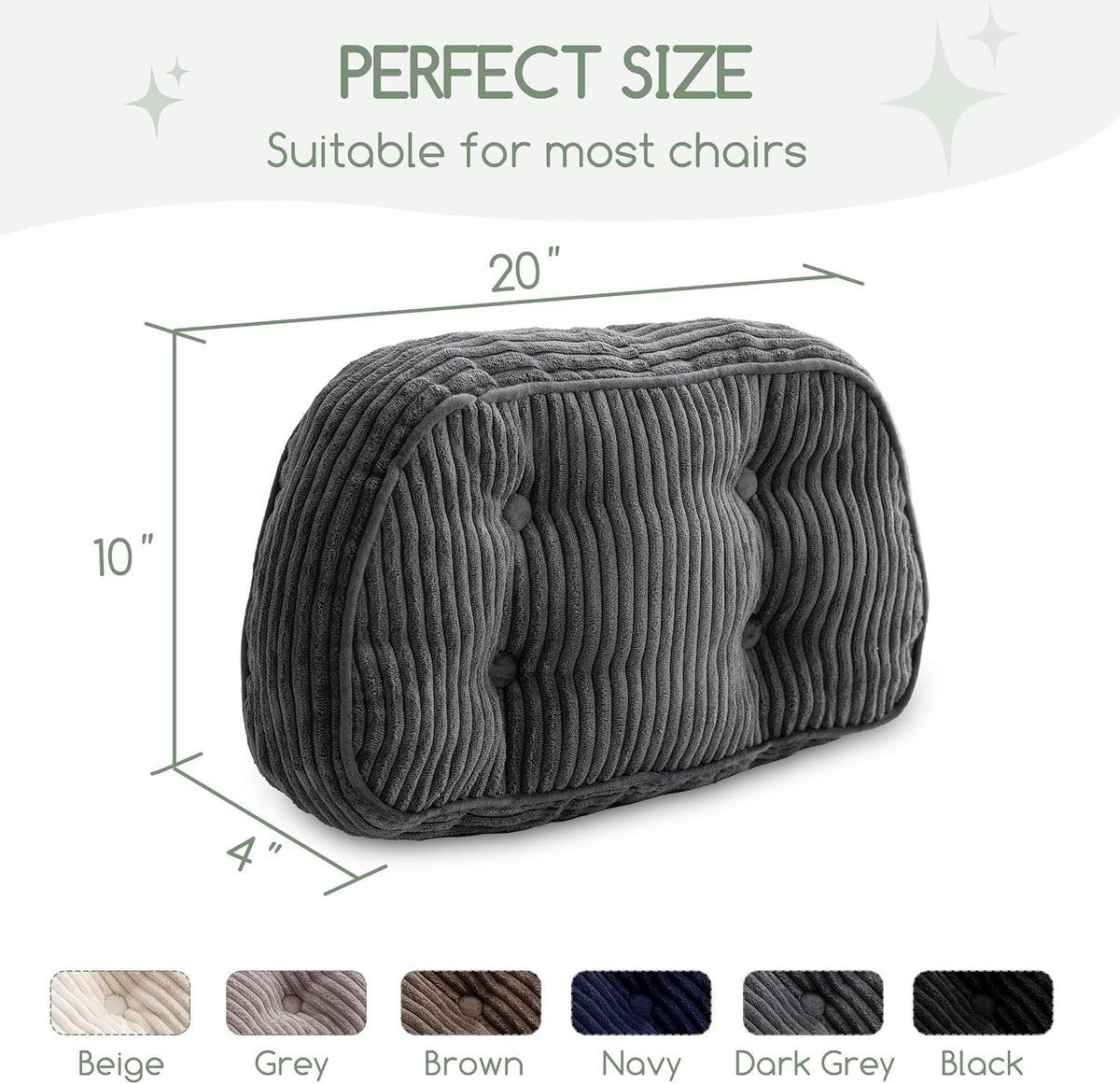 HIGOGOGO Lumbar Support Pillow for Recliner Chair/Accent Chair/Couch/Office Chair, Tufted Corduroy Back Support Cushion for Elderly, Recliner Cushions for Back Rest, Pain Relief, Reading, Dark Grey