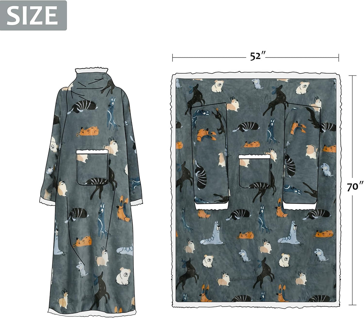 Catalonia Sherpa Wearable Blanket with Sleeves and Pocket for Adults