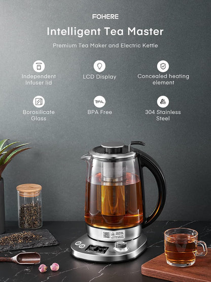 Electric Tea Kettle, 9 Temperature Control Presets Glass Kettle, 1200W Tea Pot with Removable Infuser, 2 Hours Keep Warm, 1.7 Liter Electric Kettles, Borosilicate Glass & Stainless Steel