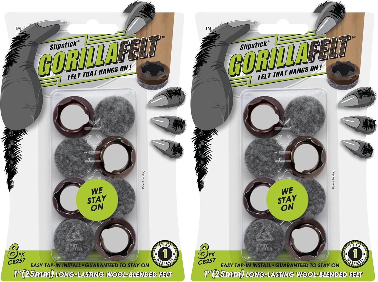Slipstick Gorilla Felt Furniture Pads (189 Piece Variety Pack) Premium Furniture Pads & Chair Leg Floor Protectors for Hardwood Floors & Hard Surfaces