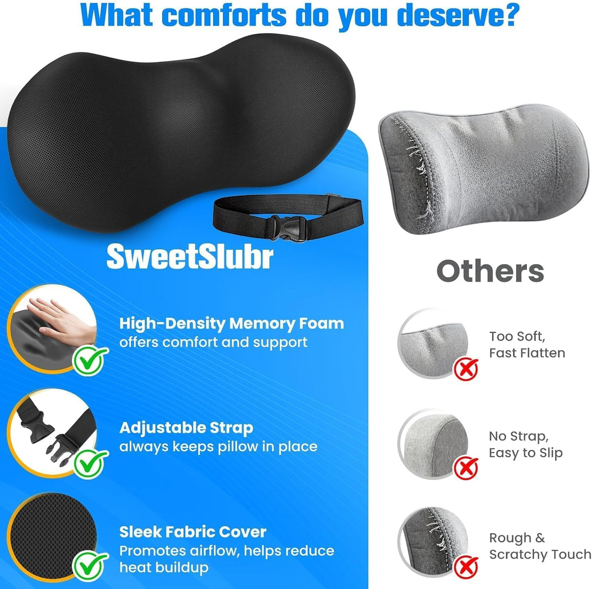 SweetSlubr Lumbar Support Pillow for Office Chair, Back Support, Black