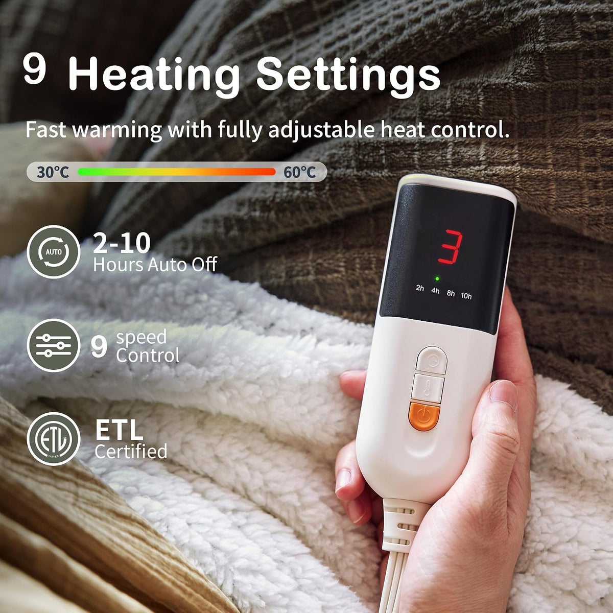 Texciting Heated Blanket 50"X60",Soft Electric Blanket,ETL Certified,Grey