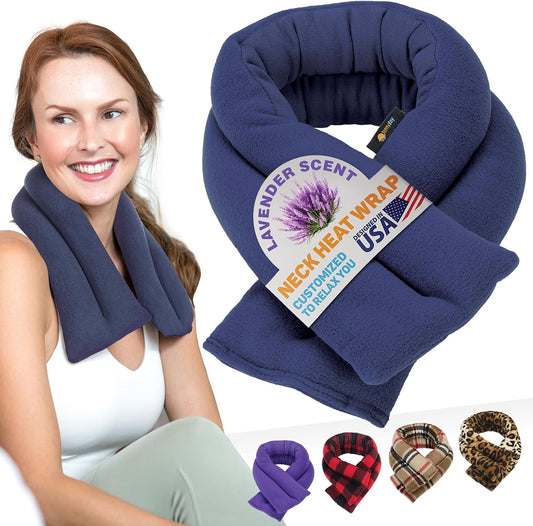 SunnyBay Microwavable Heating Pads, Microwavable Moist Heated Neck and Shoulder Wrap, Versatile Weighted Beanbag Cold Pack or Warm Compress, 2.2 lbs, 26x4 Inches, Navy Blue
