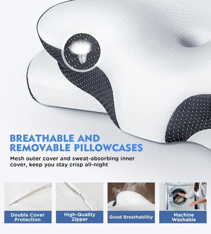 Osteo Cervical Pillow for Neck Pain Relief, Hollow Design Odorless Memory Foam Pillows with Cooling Case, Adjustable Orthopedic Bed Pillow for Sleeping, Support for Side Back Sleepers