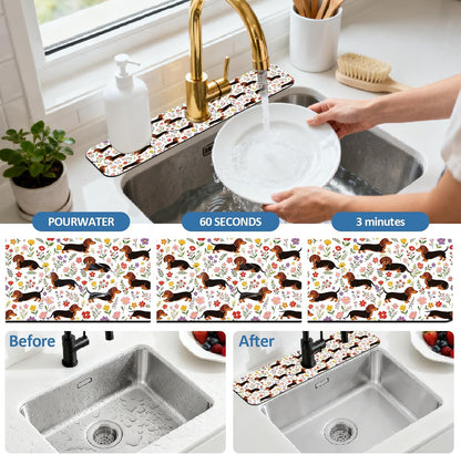 2Pcs Peonies Kitchen Sink Splash Guard Faucet Mat Vintage Florals Faucet Mat For Bathroom Kitchen 5.5x23.6In