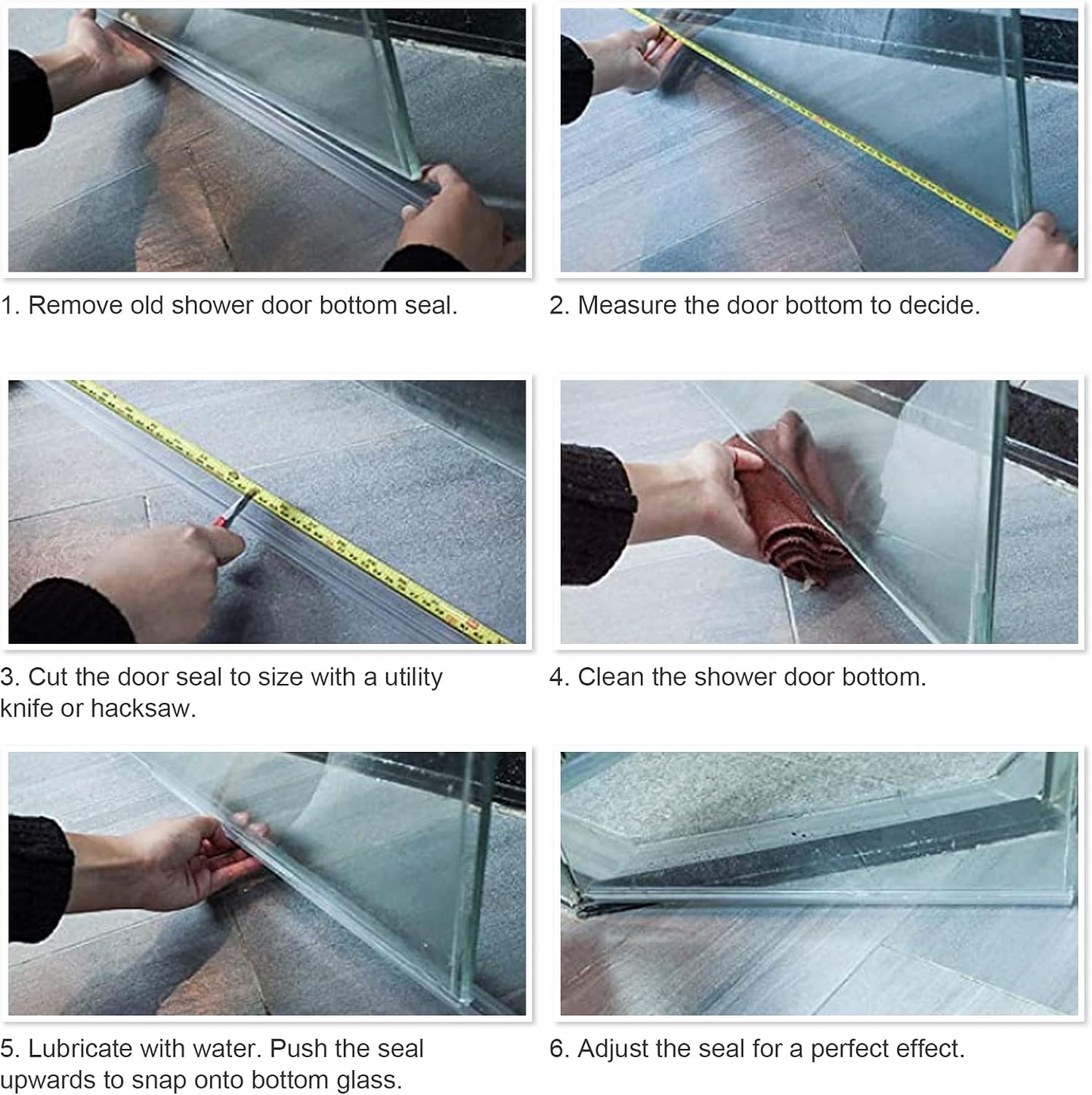 4 Pack Shower Door Bottom Seal Strip for 3/8 Inch Glass Door | Clear PVC shower door seal strip for 3/8 inch frameless glass doors, helps block water leaks and keep floors dry.