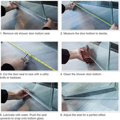 4 Pack Shower Door Bottom Seal Strip for 3/8 Inch Glass Door | Clear PVC shower door seal strip for 3/8 inch frameless glass doors, helps block water leaks and keep floors dry.