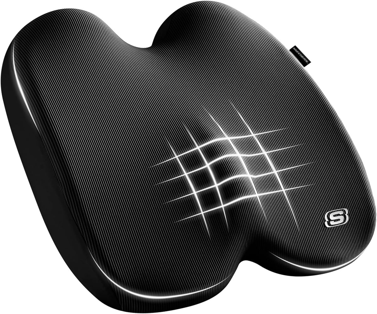 Skechers Seat Cushion, Ergonomic Memory Foam Cushion for Long Sitting Hours on Office & Home Chair, Car Seat Cushion for Sciatica, Coccyx Cushion,Brown