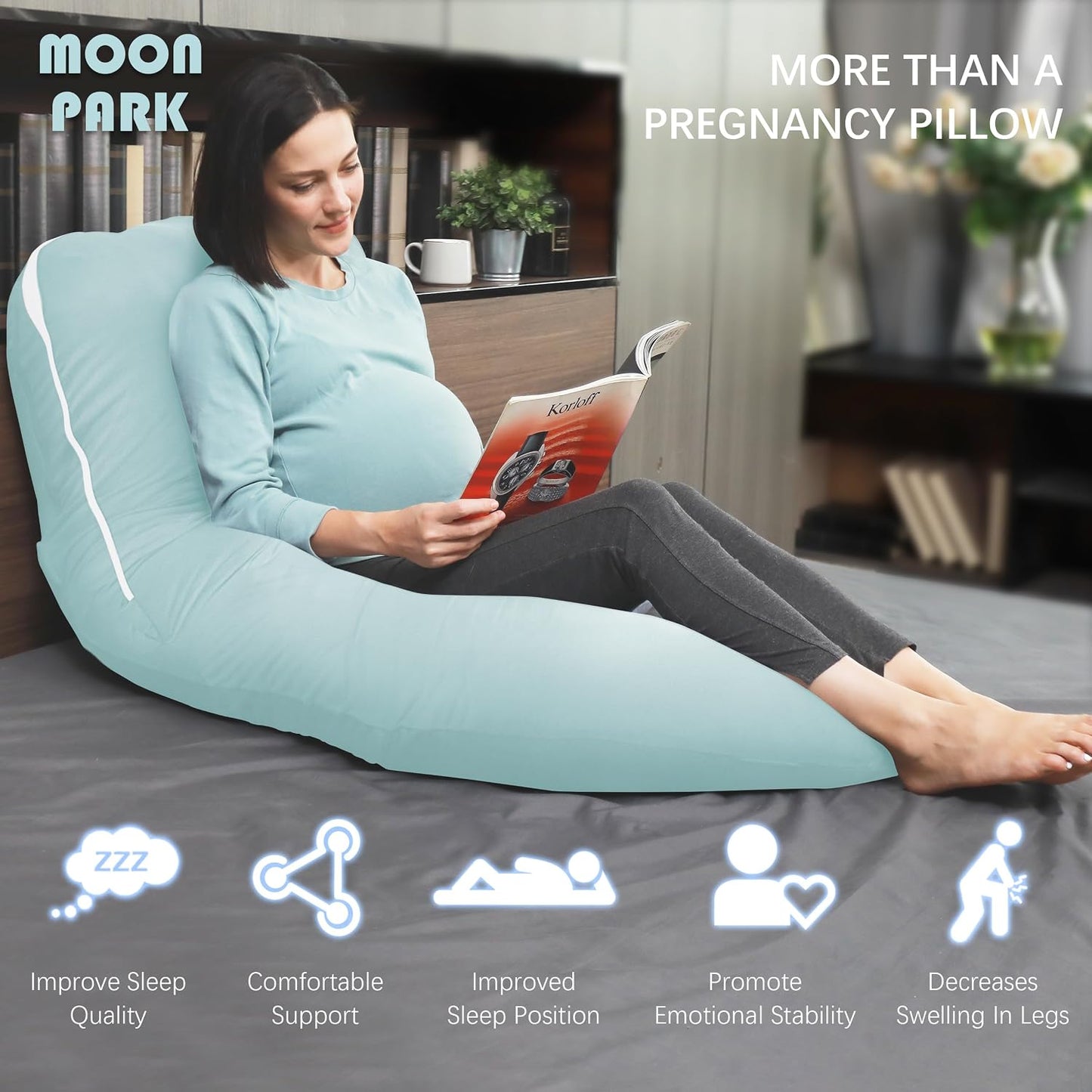 MOON PARK Pregnancy Pillows for Sleeping - 57 Inch U Shaped Full Body Maternity Pillow with Removable Cover - Support for Back, Legs, Belly, Hips - Pregnancy Pillow for Women - Grey