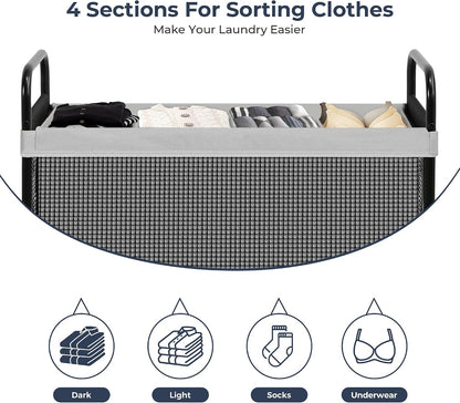 STO STO Laundry Hamper 2 Section, 100L Rolling Laundry Sorter Cart with Removable and Washable Liner Bag, Clothes Hamper with Wheels and Metal Handle for Laundry Room and Bedroom