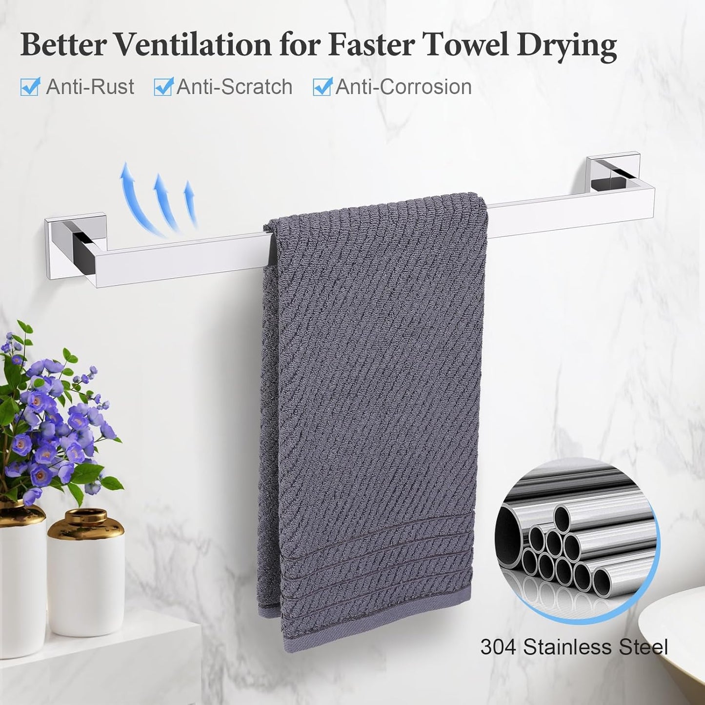 TURS Bathroom Hardware Set Black 4-Piece Towel Bar Set Include 24 Inch Towel Bar Hand Towel Holder Towel Hook Toilet Paper Holder with Shelf Wall Mounted Stainless Steel Bathroom Accessories Set