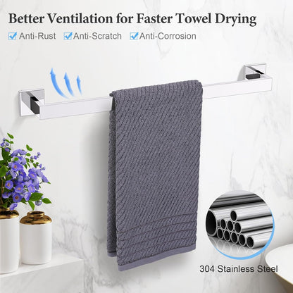 TURS Bathroom Hardware Set Black 4-Piece Towel Bar Set Include 24 Inch Towel Bar Hand Towel Holder Towel Hook Toilet Paper Holder with Shelf Wall Mounted Stainless Steel Bathroom Accessories Set