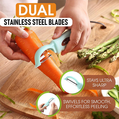 Spring Chef Swivel Potato Peeler for Kitchen w/ Soft Grip Handle, Mango | Premium Vegetable Peeler w/ Sharp Stainless Steel Blades, Multifunctional Food Peeler for Apple, Carrot, Cucumber, Fruit