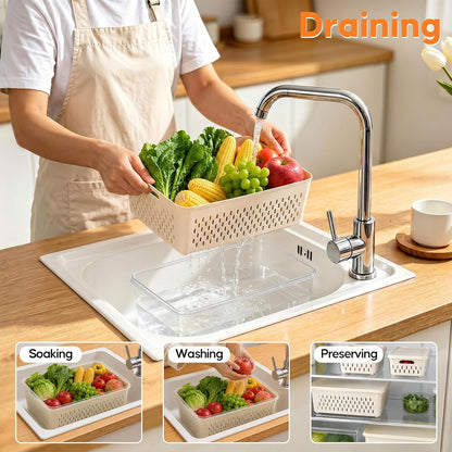 Fruit Storage Containers for Fridge, 4 Pack Plastic Food Storage Container | Fruit Containers Set with Removable Colander, Produce Saver Keep Berry Fruits Vegetables Meet Fresh Longer, Dishwasher Safe