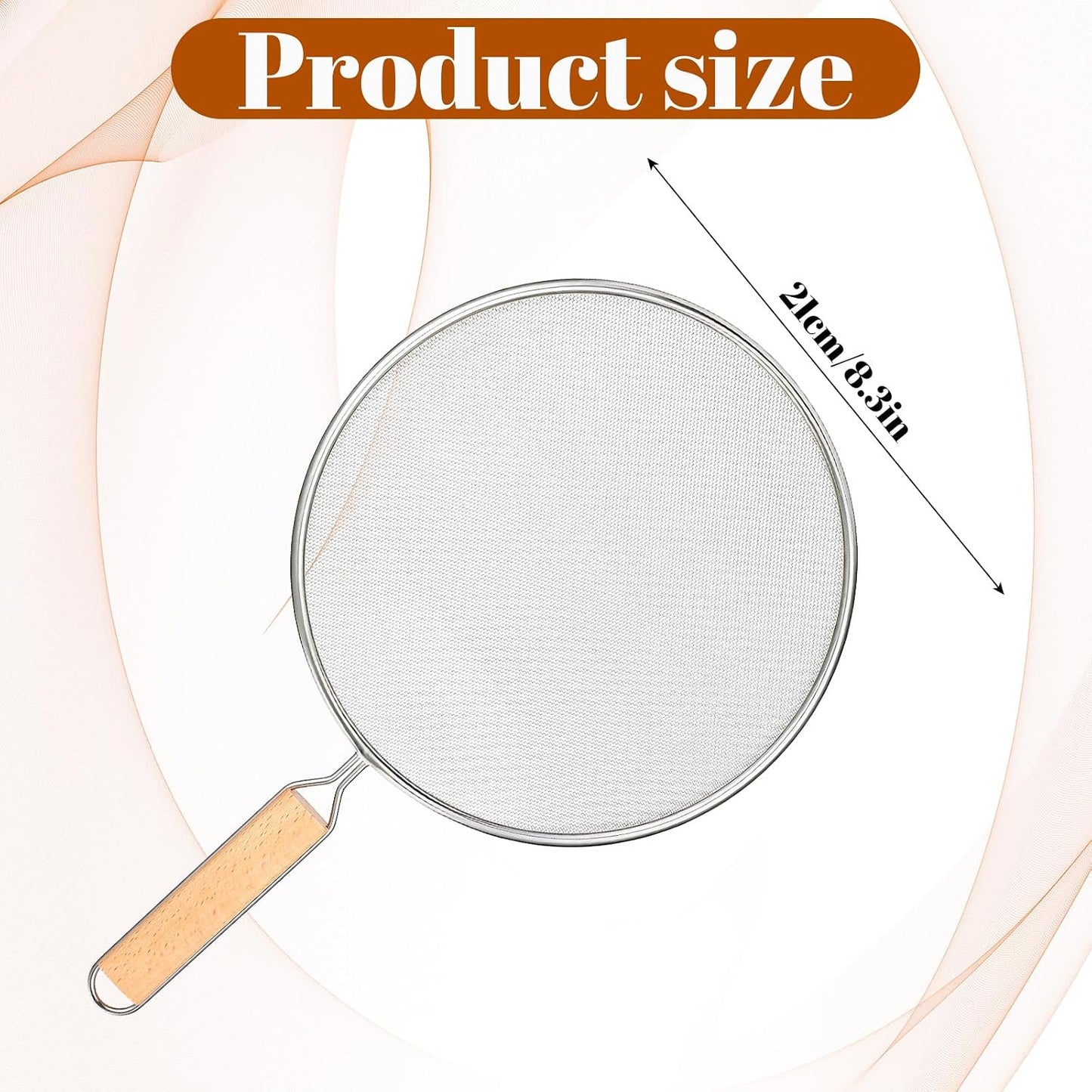 8.3Inch Grease Splatter Screen, Stainless Steel Splatter Screen for Frying Pan with Wood Handle Grease Splatters Guard Hot Oil Splash Protector Cover Oil Splash for Kitchen Cooking Supplies