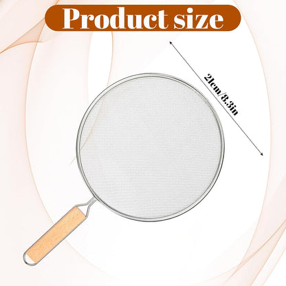 8.3Inch Grease Splatter Screen, Stainless Steel Splatter Screen for Frying Pan with Wood Handle Grease Splatters Guard Hot Oil Splash Protector Cover Oil Splash for Kitchen Cooking Supplies